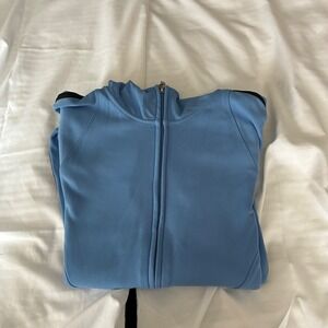 Talbots Full Zip Comfort Hoodie Jacket Athletic Track Blue Black Trim‎ S